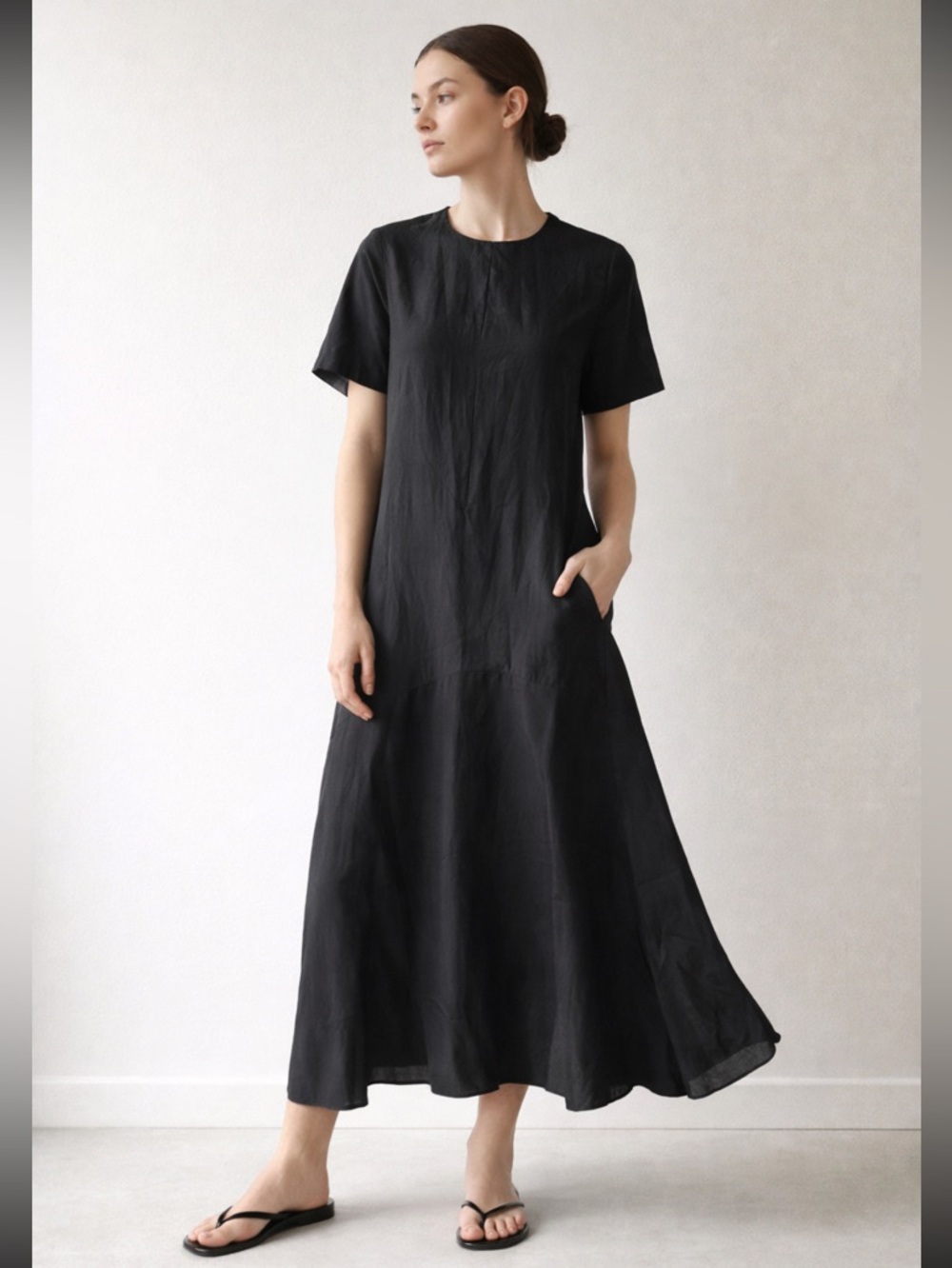 COS 100% Silk Midi Dress Black Minimalist EU 34 XS A-Line Modern Capsule